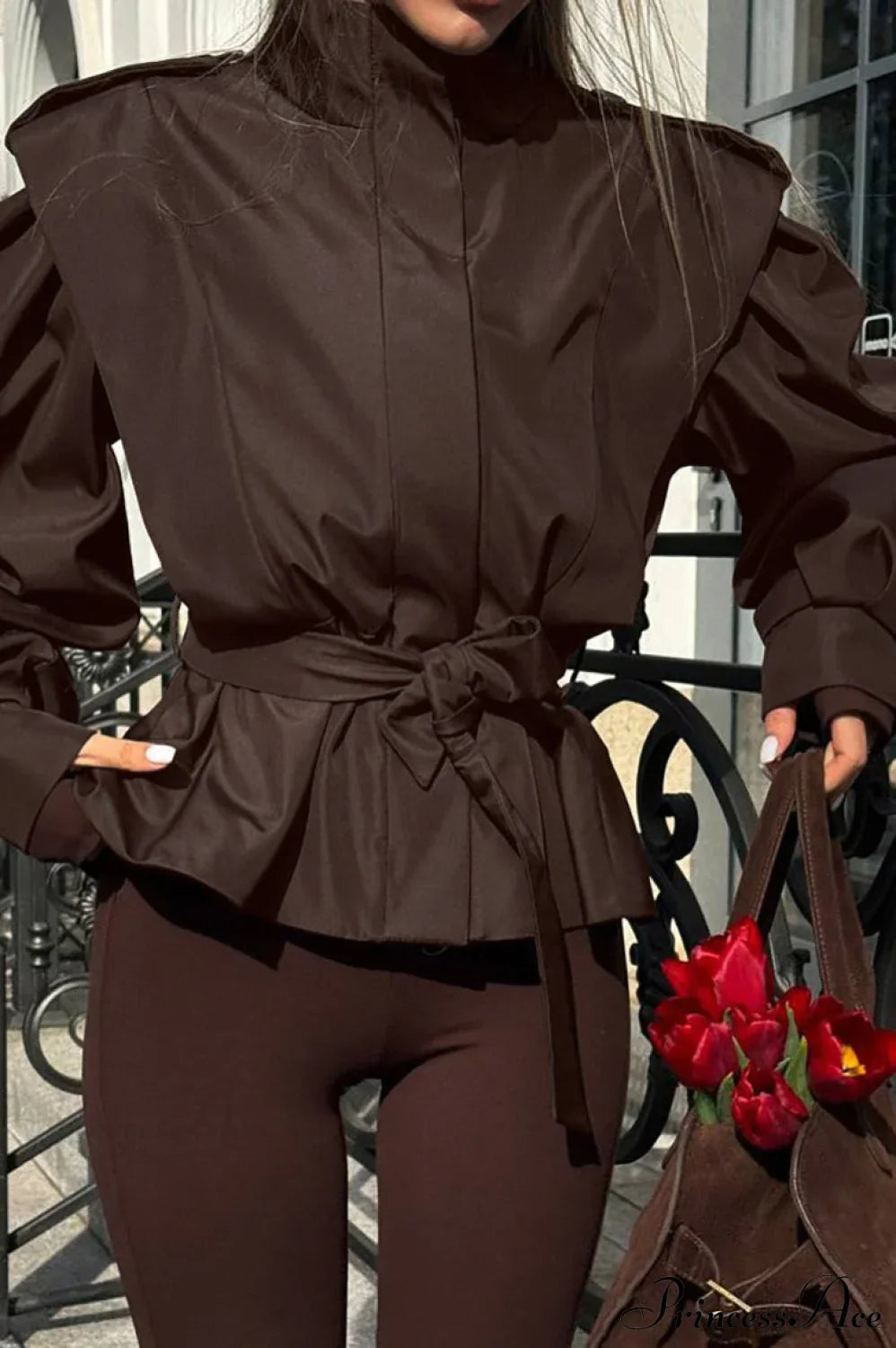 Minimalist Waist Tie Collar Long Sleeve Trench Coat image 4