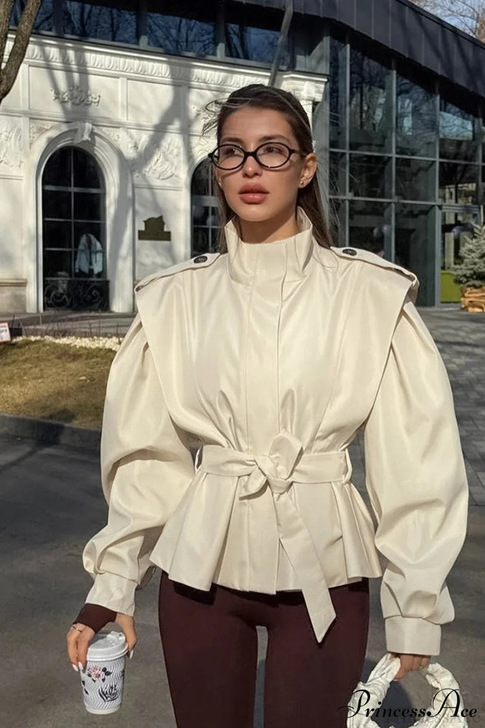 Minimalist Waist Tie Collar Long Sleeve Trench Coat image 5