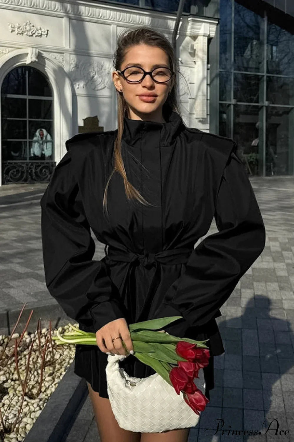 Minimalist Waist Tie Collar Long Sleeve Trench Coat image 1