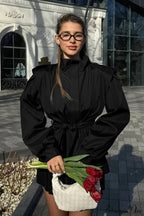 Minimalist Waist Tie Collar Long Sleeve Trench Coat image 1