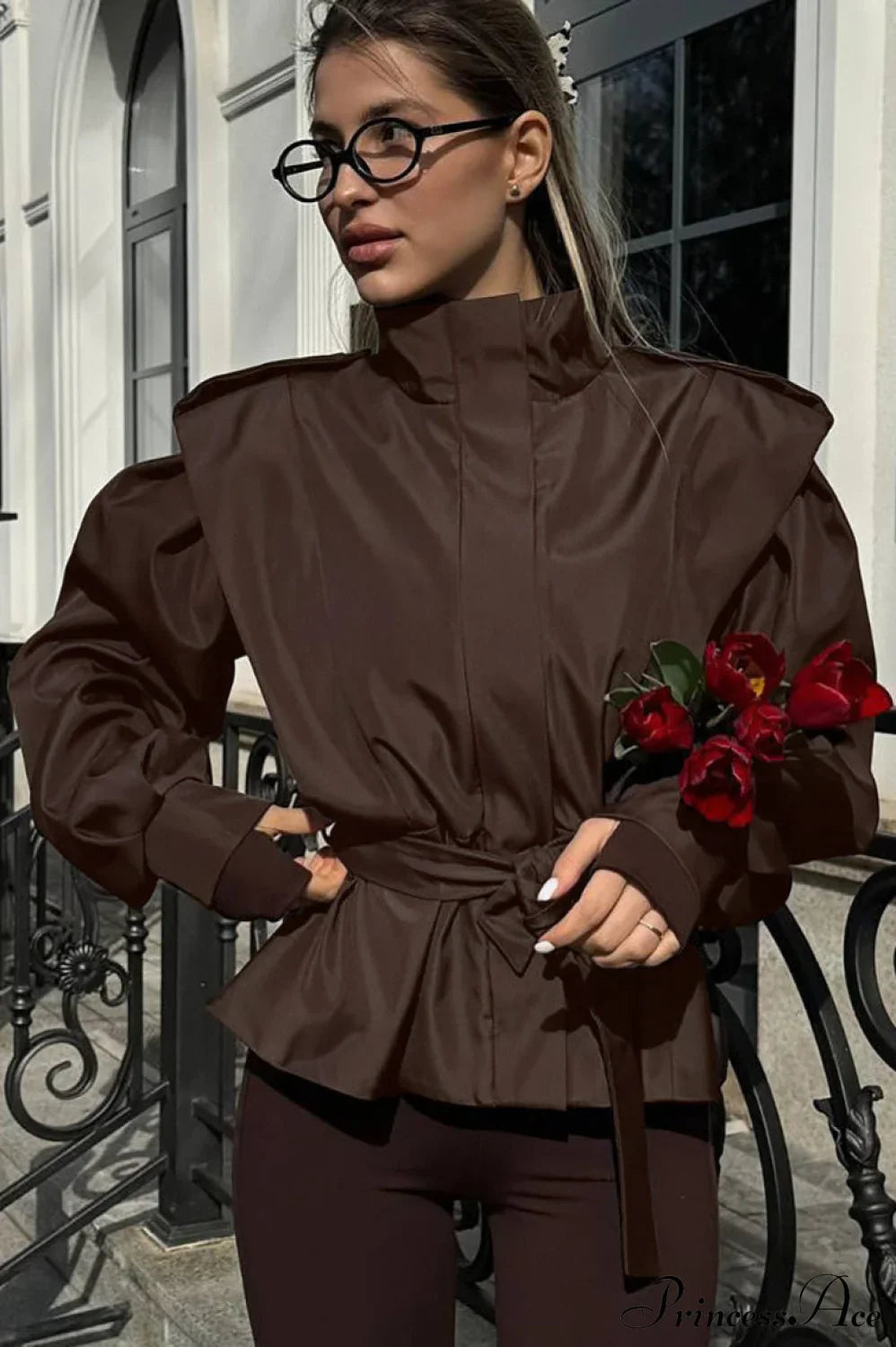 Minimalist Waist Tie Collar Long Sleeve Trench Coat image 3