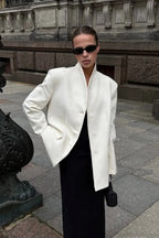 Minimalist White V-Neck Elegant Relaxed Coat image 2