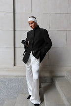 Minimalist White V-Neck Elegant Relaxed Coat image 8
