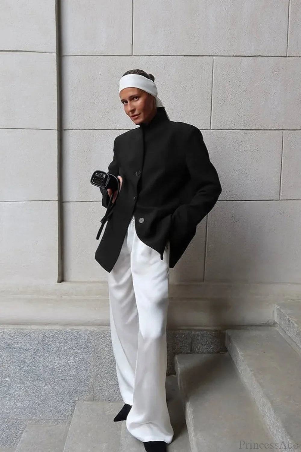 Minimalist White V-Neck Elegant Relaxed Coat image 8