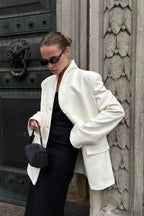 Minimalist White V-Neck Elegant Relaxed Coat image 3