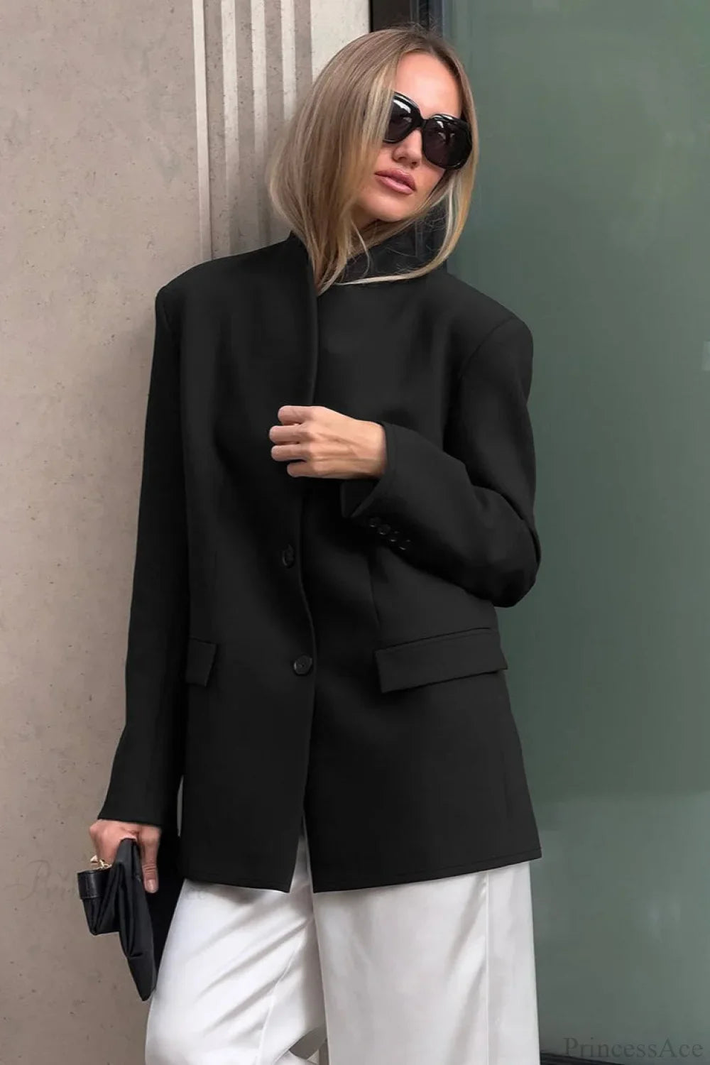 Minimalist White V-Neck Elegant Relaxed Coat image 5