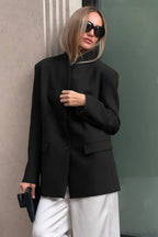 Minimalist White V-Neck Elegant Relaxed Coat image 5