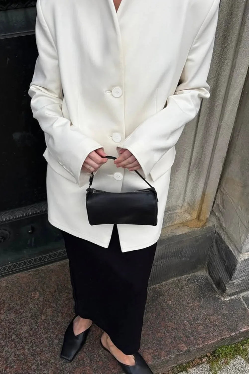 Minimalist White V-Neck Elegant Relaxed Coat image 4