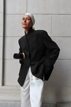 Minimalist White V-Neck Elegant Relaxed Coat image 6