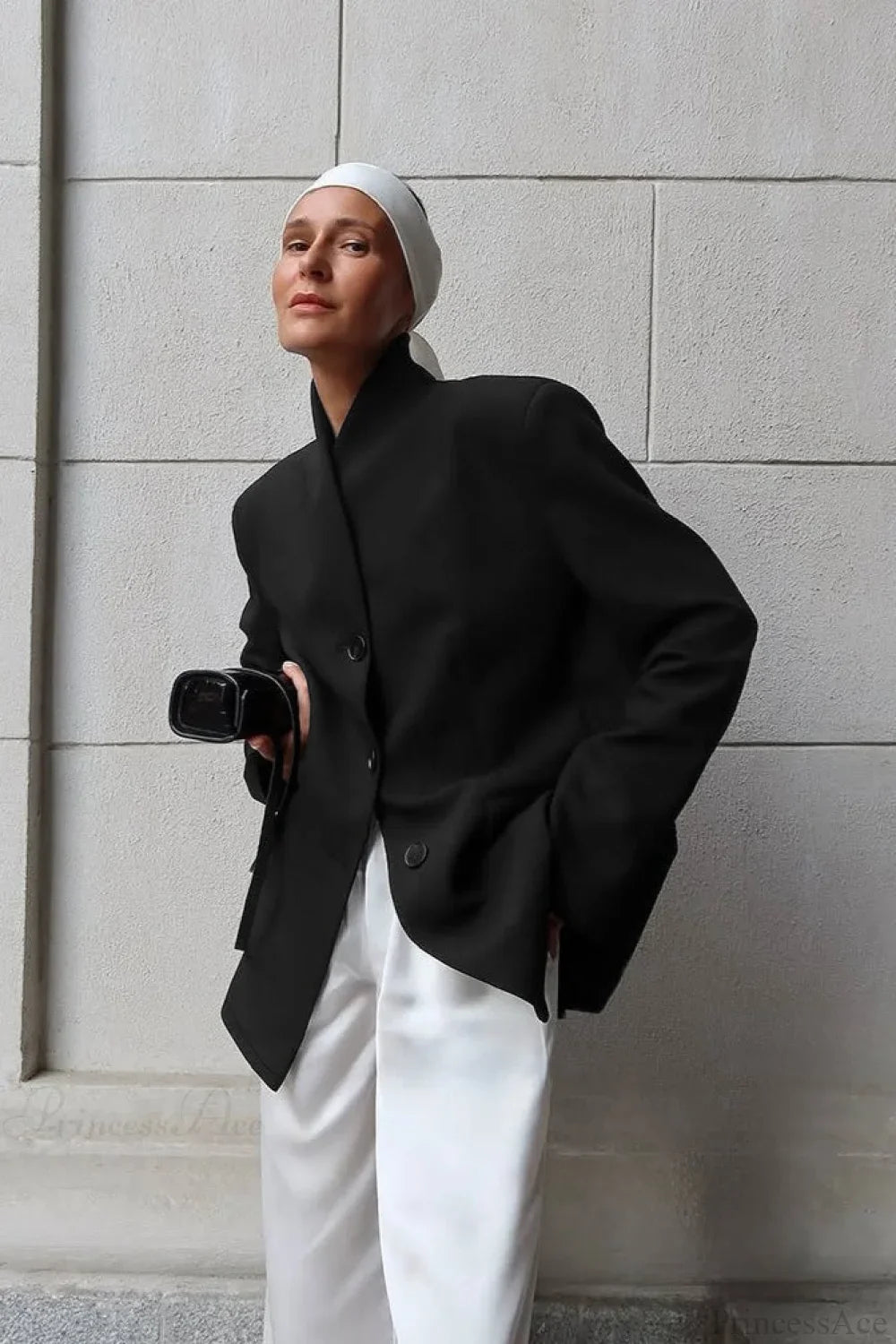 Minimalist White V-Neck Elegant Relaxed Coat image 6