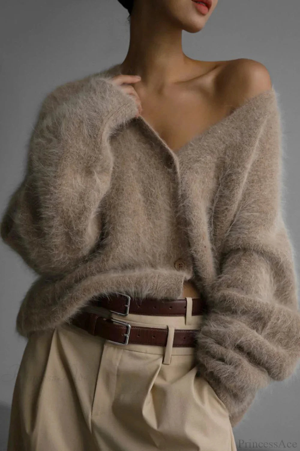 Mink V Neck Faux Fur Cardigan image 4