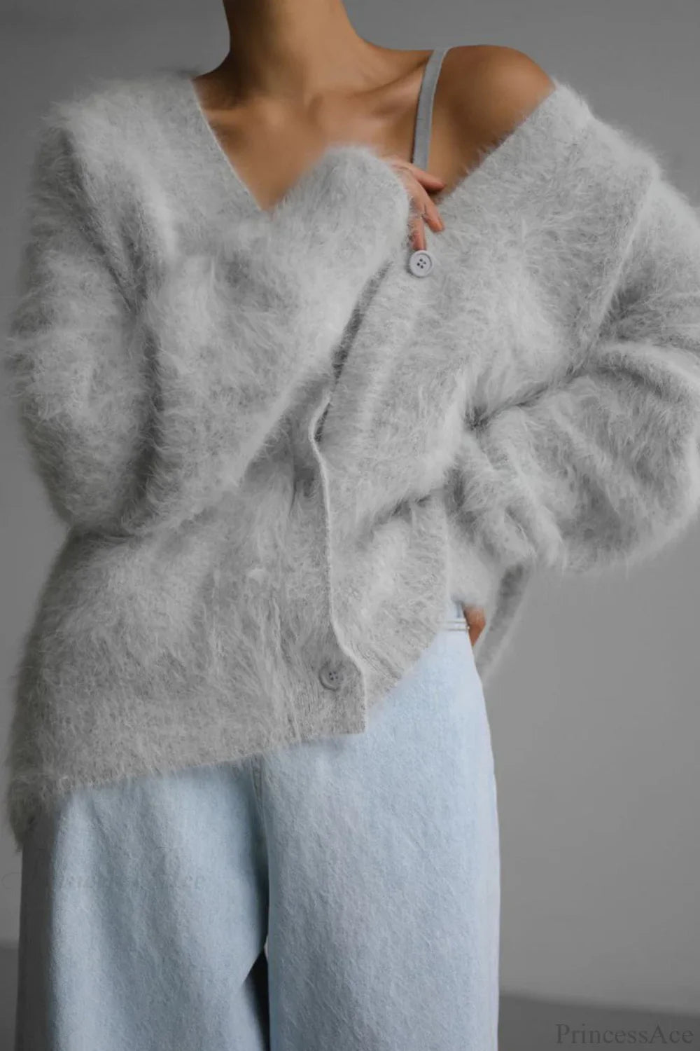 Mink V Neck Faux Fur Cardigan image 6