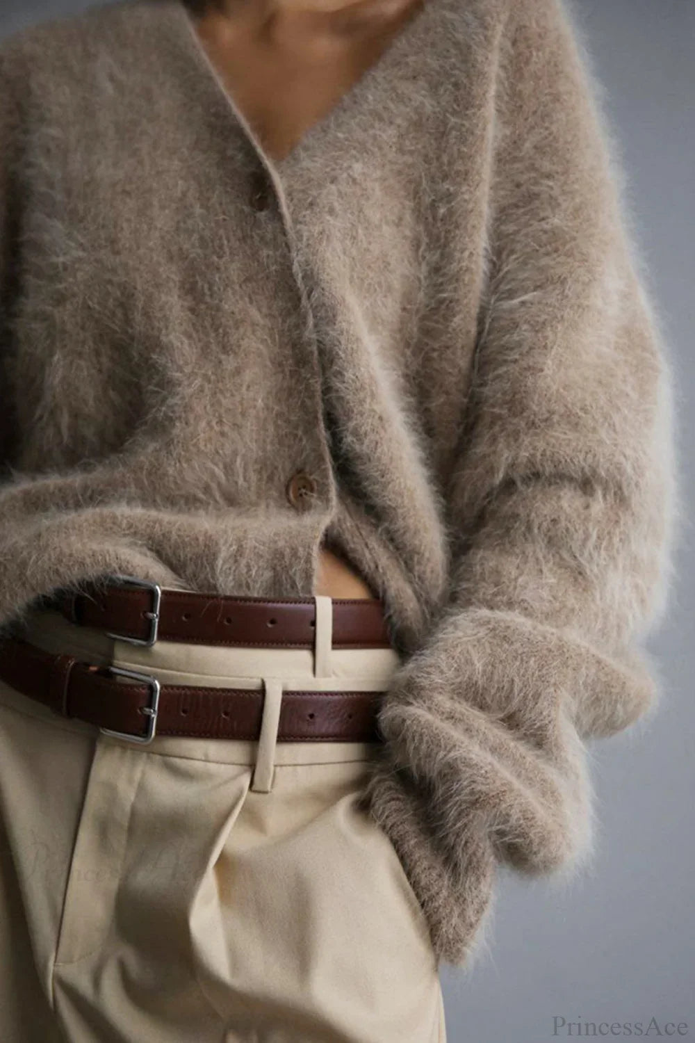 Mink V Neck Faux Fur Cardigan image 5