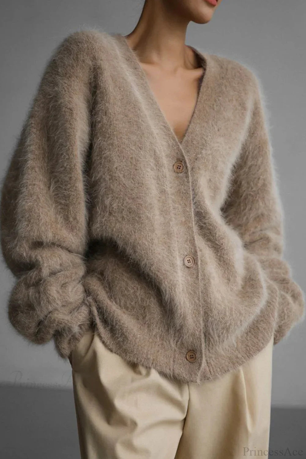 Mink V Neck Faux Fur Cardigan image 3