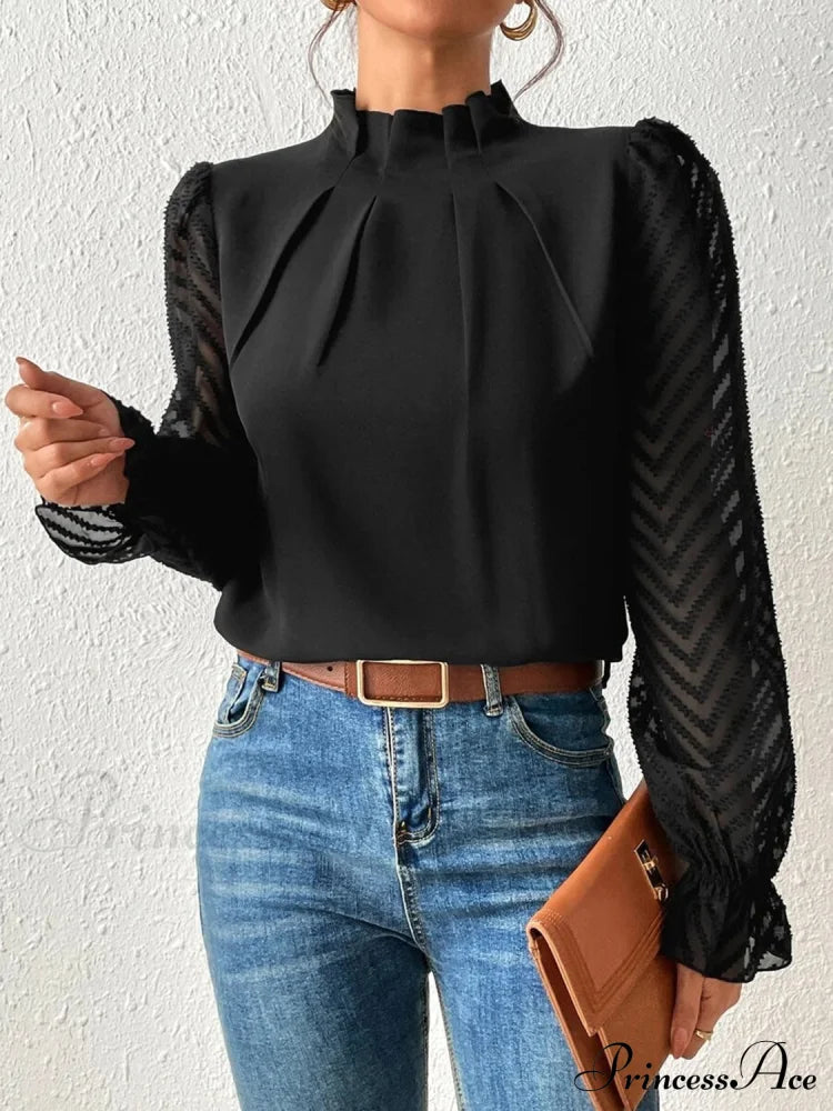Mock Flounce Blouse Sheer with Arm Neck image 1