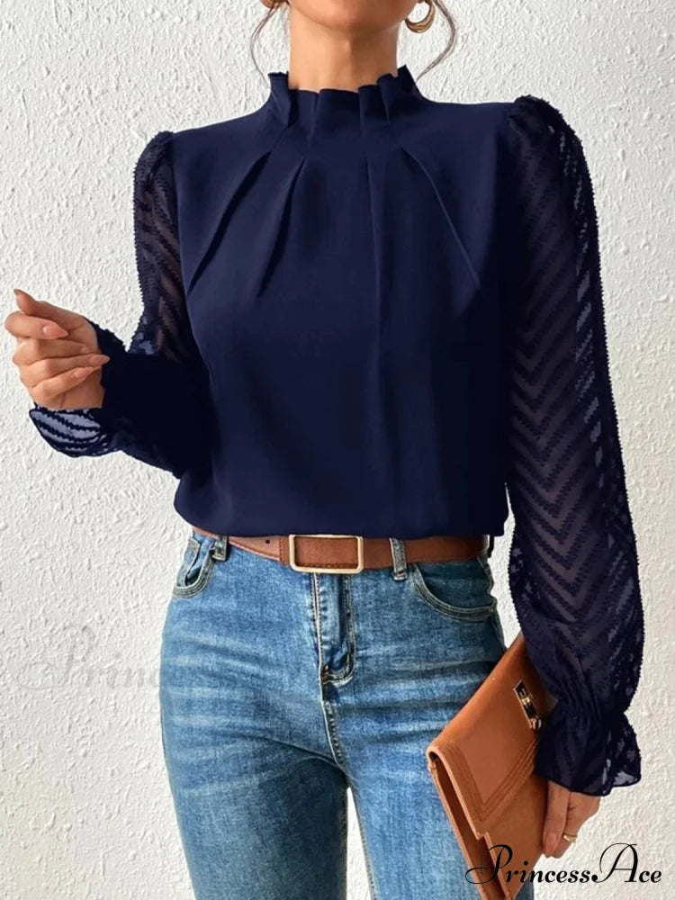 Mock Flounce Blouse Sheer with Arm Neck image 2