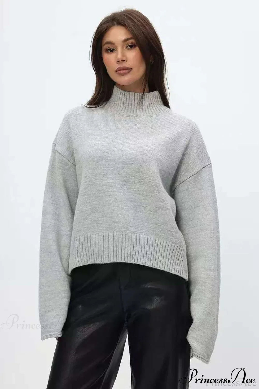 Mock Neck Bell-Sleeve Loose Short Sweater image 1