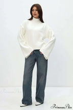 Mock Neck Bell-Sleeve Loose Short Sweater image 8