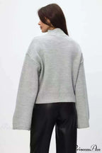 Mock Neck Bell-Sleeve Loose Short Sweater image 4