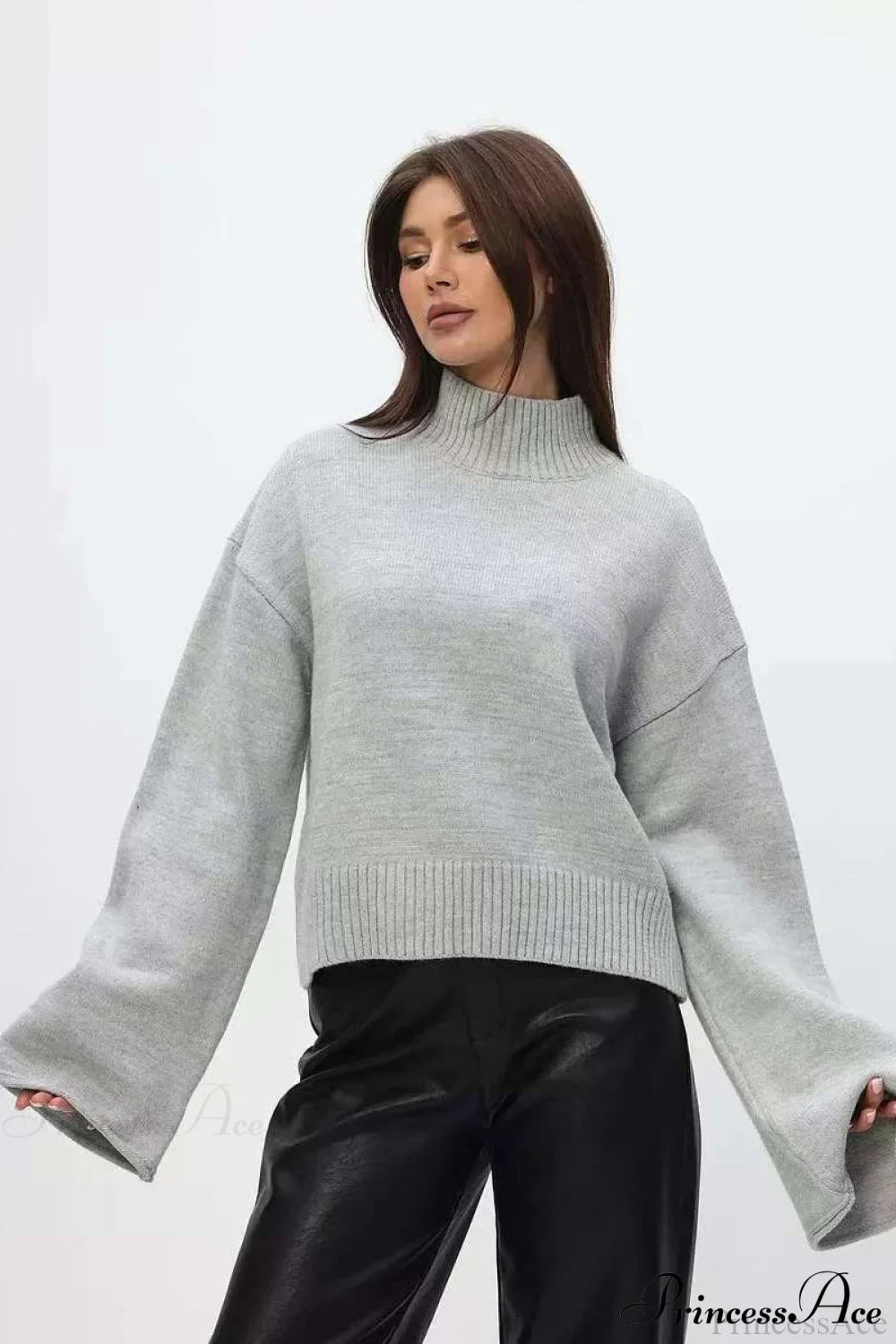 Mock Neck Bell-Sleeve Loose Short Sweater image 2