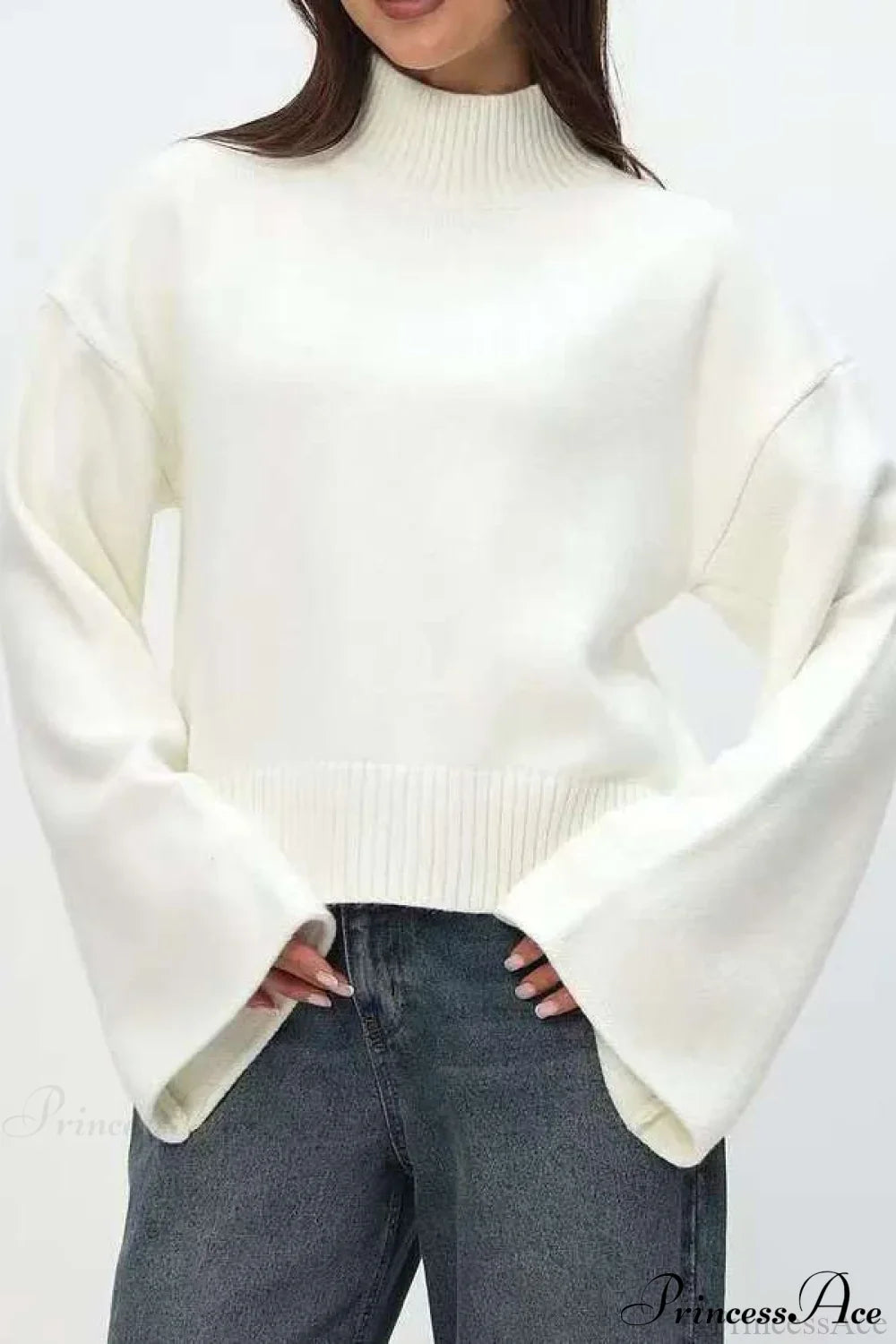 Mock Neck Bell-Sleeve Loose Short Sweater image 6