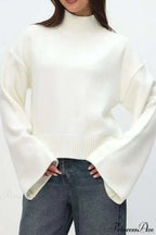 Mock Neck Bell-Sleeve Loose Short Sweater image 6