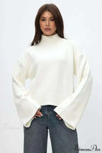 Mock Neck Bell-Sleeve Loose Short Sweater image 9