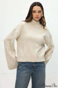 Mock Neck Bell-Sleeve Loose Short Sweater image 12