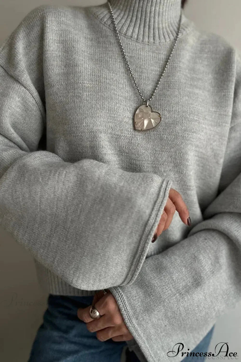 Mock Neck Bell-Sleeve Loose Short Sweater image 5