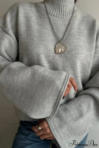 Mock Neck Bell-Sleeve Loose Short Sweater image 5