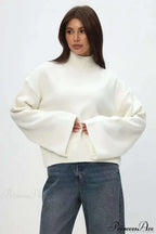 Mock Neck Bell-Sleeve Loose Short Sweater image 7