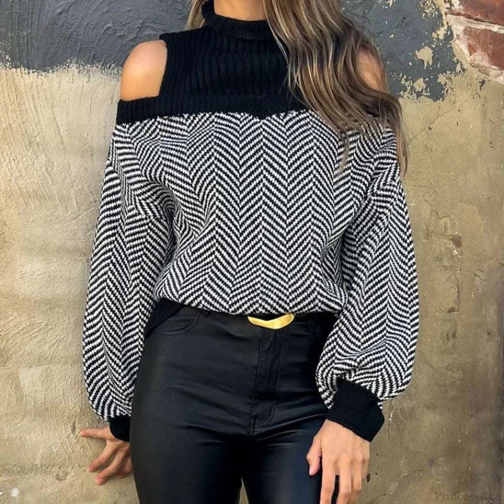 Mock Neck Hollow Out Black Sweater image 1