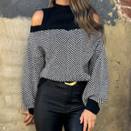 Mock Neck Hollow Out Black Sweater image 1