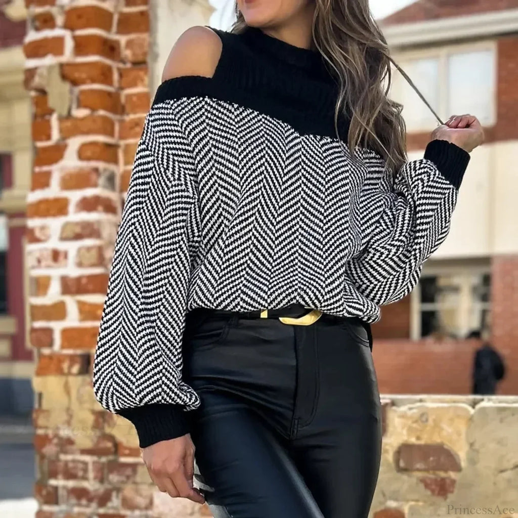 Mock Neck Hollow Out Black Sweater image 3