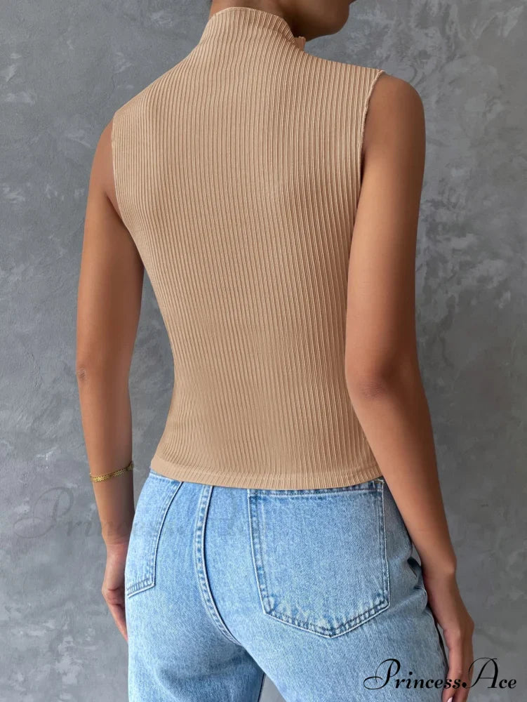 Mock Neck Ribbed Knit Tank Top image 2