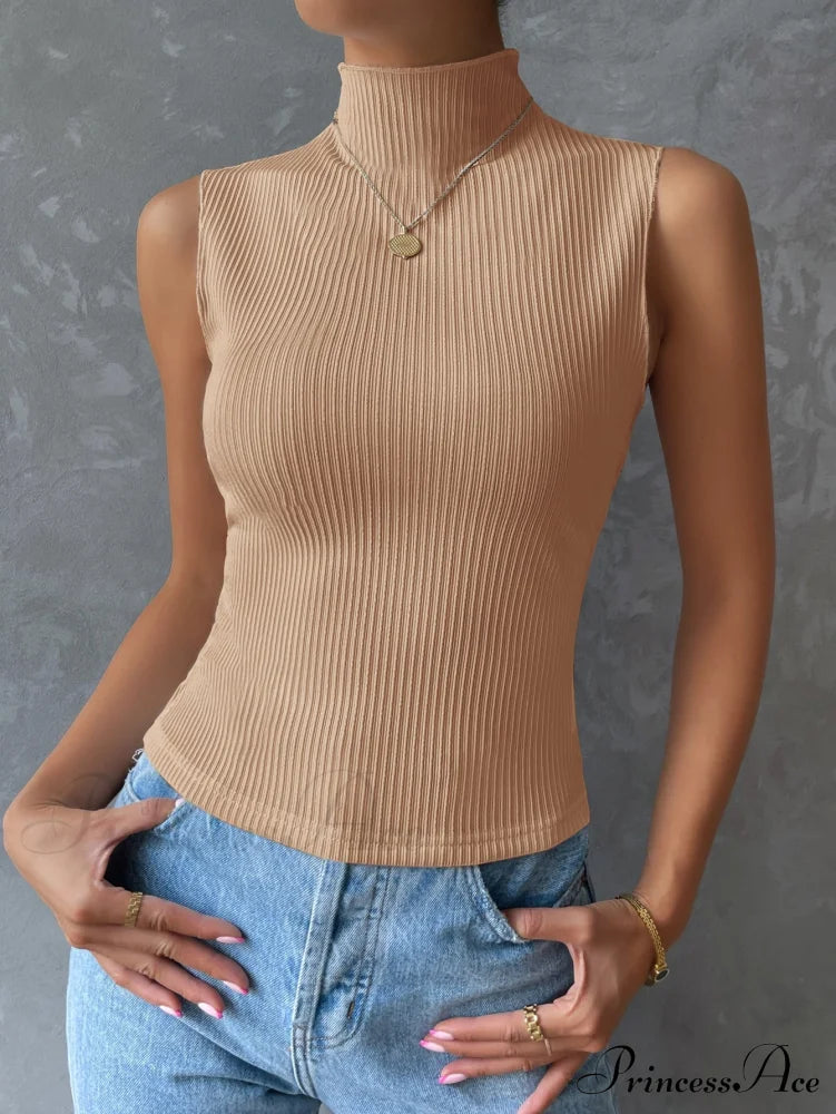 Mock Neck Ribbed Knit Tank Top image 4