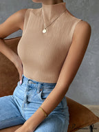 Mock Neck Ribbed Knit Tank Top image 3