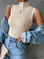 Mock Neck Ribbed Knit Tank Top image 12