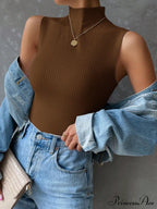 Mock Neck Ribbed Knit Tank Top image 16