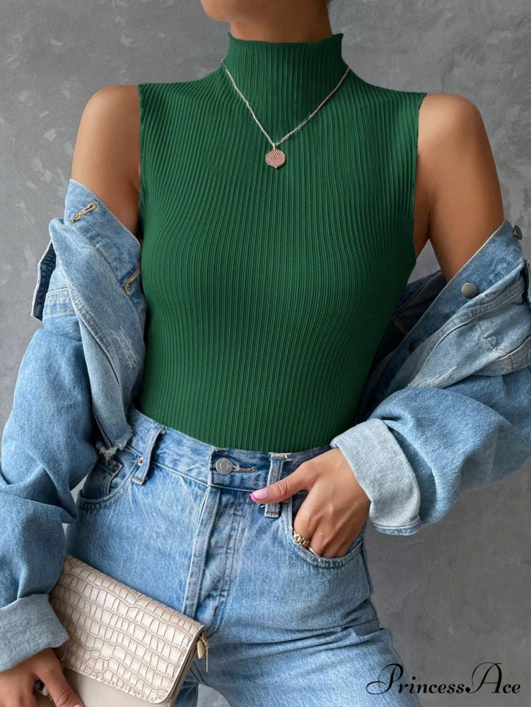 Mock Neck Ribbed Knit Tank Top image 14