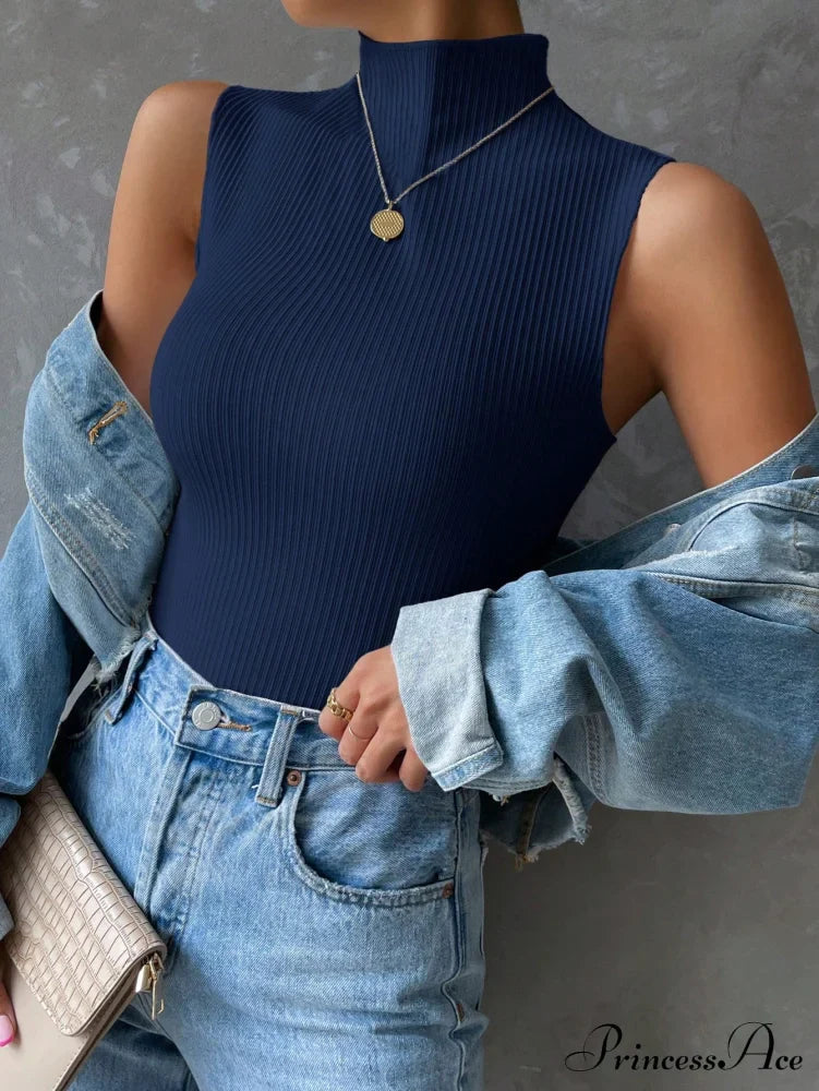 Mock Neck Ribbed Knit Tank Top image 18