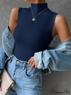 Mock Neck Ribbed Knit Tank Top image 18