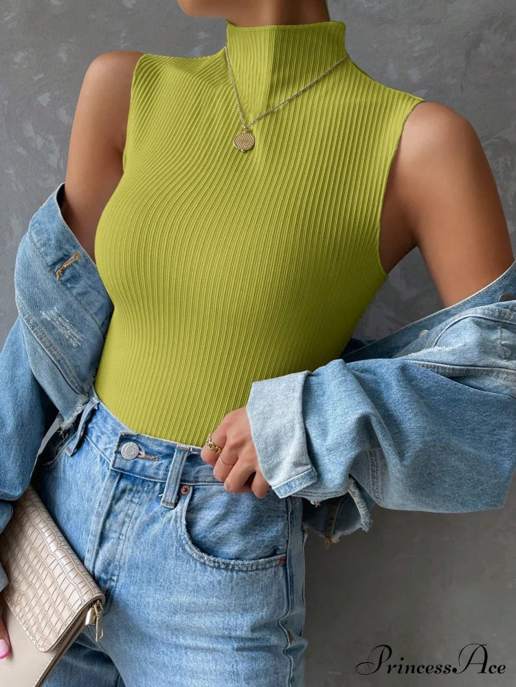 Mock Neck Ribbed Knit Tank Top image 17