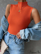 Mock Neck Ribbed Knit Tank Top image 15