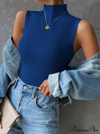 Mock Neck Ribbed Knit Tank Top image 13