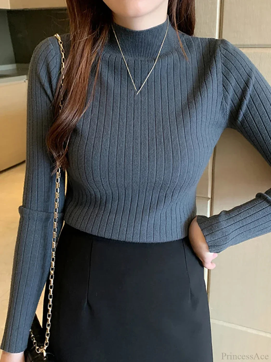Mockneck Solid Cashmere Pullover Elegant Knit Top image 10