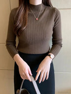 Mockneck Solid Cashmere Pullover Elegant Knit Top image 13