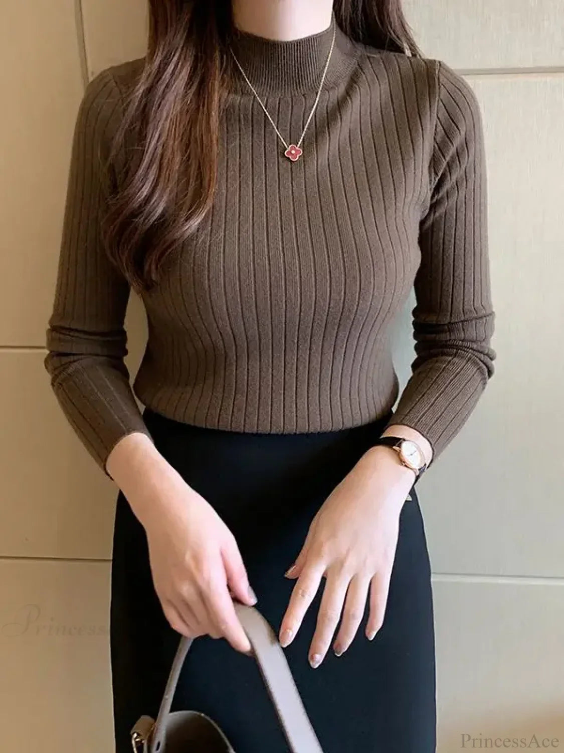 Mockneck Solid Cashmere Pullover Elegant Knit Top image 13