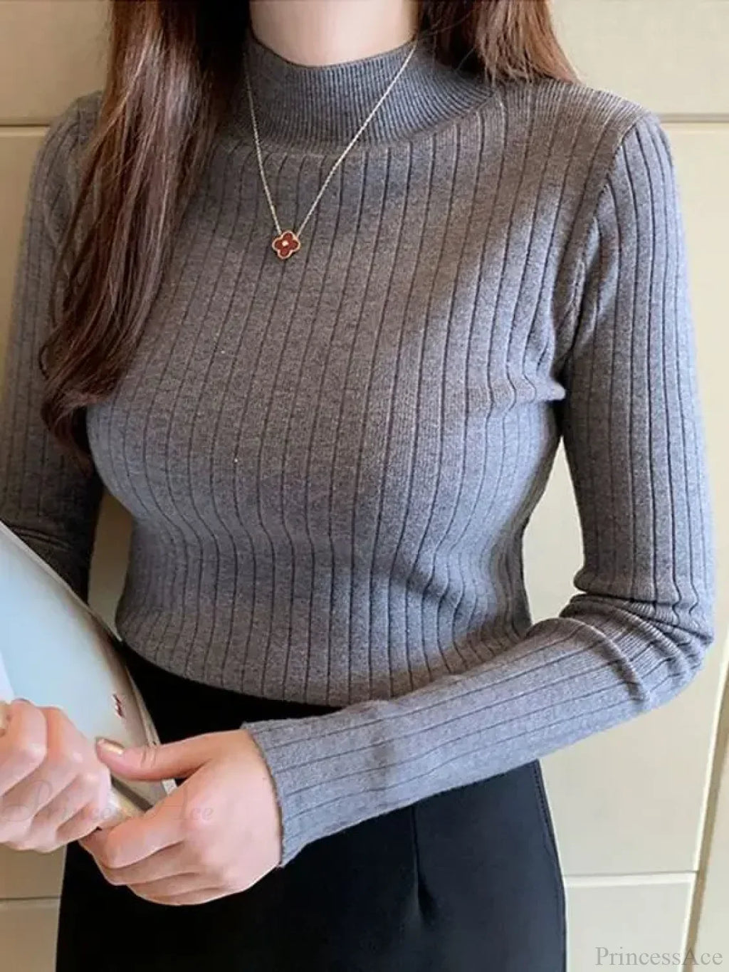 Mockneck Solid Cashmere Pullover Elegant Knit Top image 9