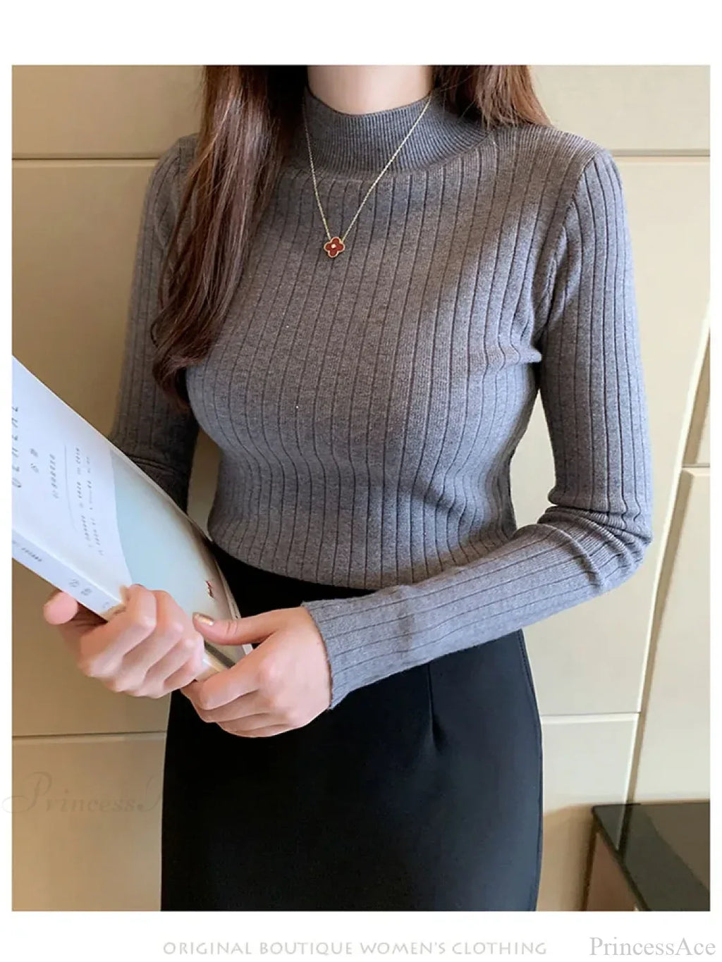 Mockneck Solid Cashmere Pullover Elegant Knit Top image 6